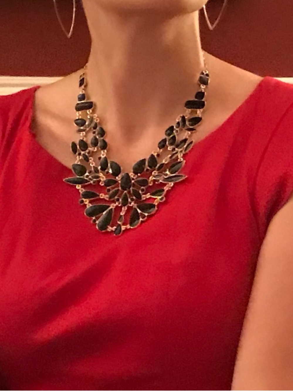 Chunky Statement Gold-Tone Bib Necklace with Black Accents